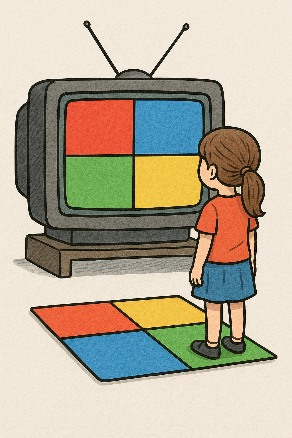 Instrucciones de cómo jugar a Con la Zeta: muestra una cartulina con colores y un televisor